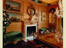 Hallidays waxed pine room panelling with hand carved coffered ceiling